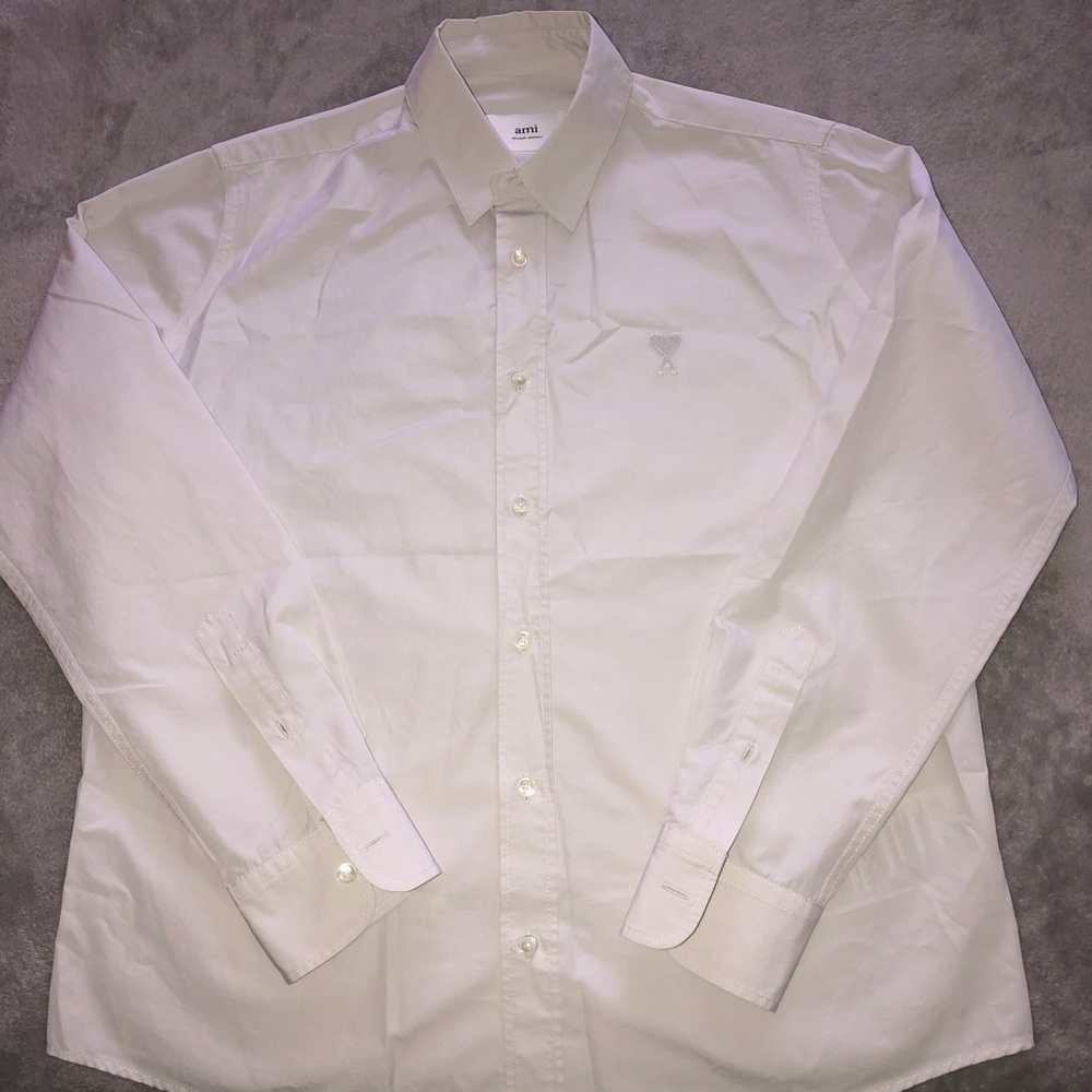 AMI COTTON CLASSIC LONG SLEEVE SHIRT BUTTON DOWN COLLAR WITH EMBROIDERED ADC
